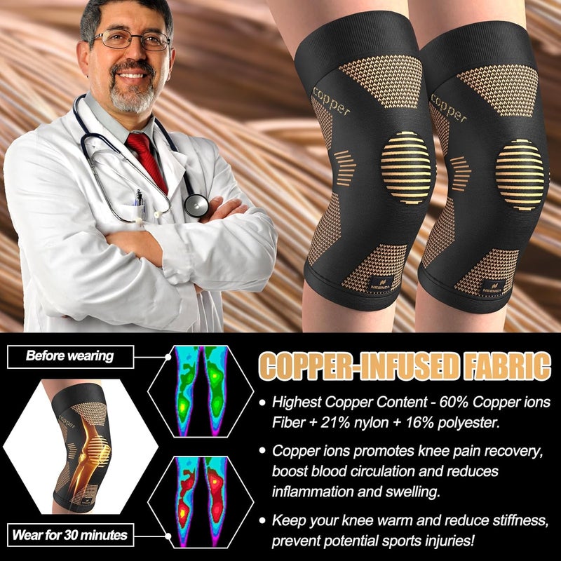 NEENCA Copper Knee Brace for Women and Men, Knee Compression Sleeve for Knee Pain, Arthritis, ACL, Meniscus Tear, Joint Pain Relief, Knee Support for Running, Working Out, Fitness,Weightlifting-Single - Image 5